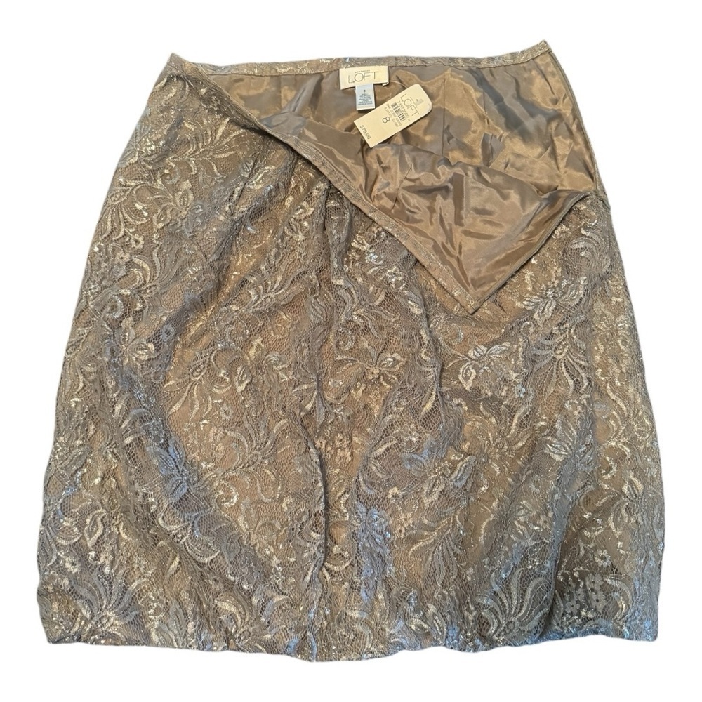 NWT Loft Bubble Hem Shimmer Lace Skirt, Silver, Size 8 - Picture 2 of 9